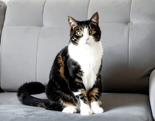 Cat seated on a couch