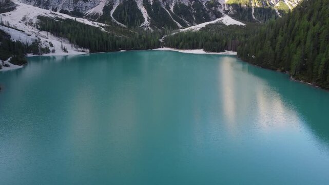 lake in the mountains , lake braies italy