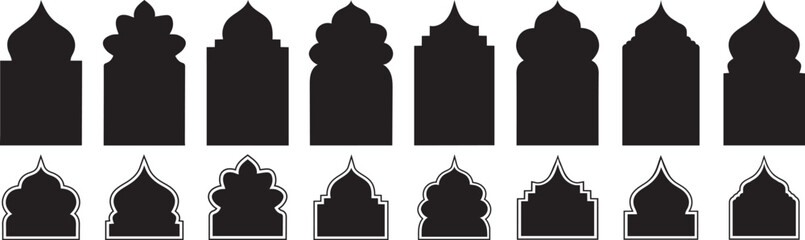 Set of islamic shape illustration design blank islamic shape template vector. Islamic vector shape of a window or door arch. Arab frame set. Ramadan kareem. 