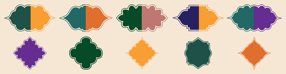 Set of Islamic shape window frame in flat style. Arabic muslim architecture design elements, ramadan frames. Set of islamic shape illustration design blank islamic shape template vector. 