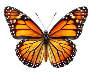 Monarch butterfly with orange and white wings isolated on a transparent background 1