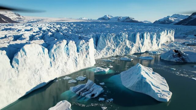 Glacier icebergs in icy water