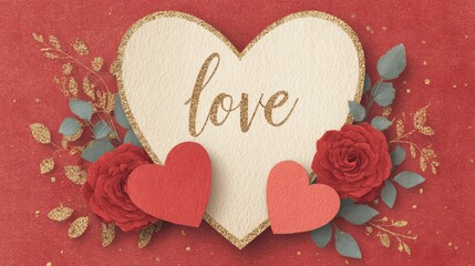 Fototapeta premium Decorative heart design with flowers displayed on a vibrant background