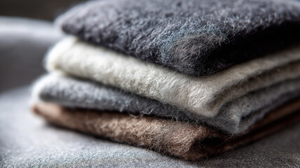 Symphony of gray hues blends on felt surface invoking sense of industrial chic and muted sophistication, defocused neutral textile aesthetic, subdued fabric design, with copy space