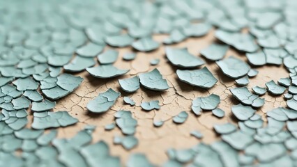 Macro close‑up of cracked turquoise paint layer with controlled patina abstraction for modern decorative artwork design