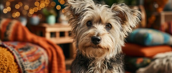 Cozy Living Room with Curious Yorkie