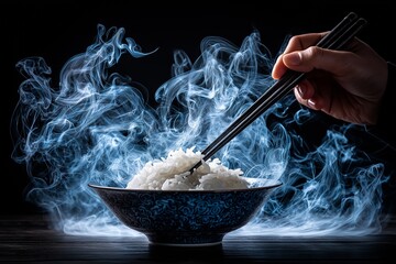 Steaming Rice in Ornate Bowl