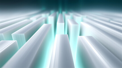 Futuristic abstract white 3D corridor with teal light trails, evoking data flow, innovation, AI infrastructure, and high-tech background for modern design projects.
