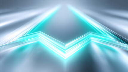 Glowing neon arrow rising over sleek abstract surface, symbolizing growth, progress, analytics, startup success, and financial performance in digital future concept.