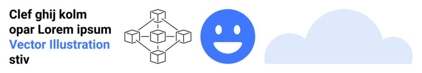 Fototapeta premium Blockchain, cloud storage, digital communication, data sharing, networking, internet connectivity. a blockchain diagram, a blue happy face and a cloud shape. Blockchain and cloud storage concepts