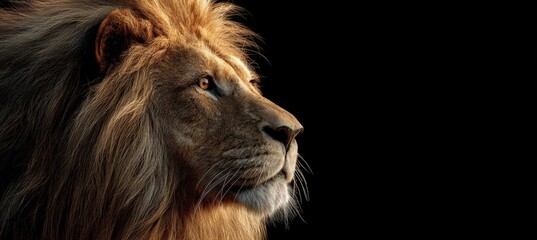 Naklejka premium Cinematic Side View of Lion with Golden Mane in Studio Setting
