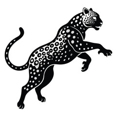 Fototapeta premium jumping leopard line art silhouette vector illustration
