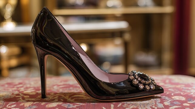 Luxurious Black High Heel Shoe with Jewel Embellishment