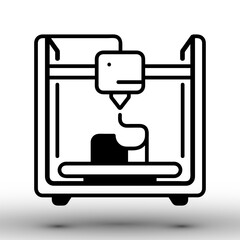 3D printer vector icon isolated on white background. Professional 3D printer creates plastic prototype. Linear design for technology and engineering. Modern equipment for digital manufacturing.