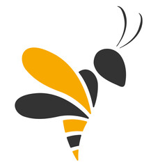 Bee vector illustration isolated on white background. Honey bee icon in flat style. Yellow and black insect for nature design. Flying bee symbol for honey production and organic products.