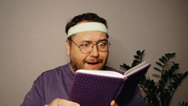 Funny fat man doing fitness.