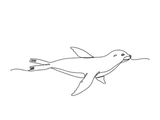 Obraz premium Seal Swimming in Water Minimalist Line Art