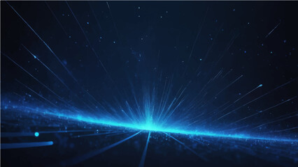 An abstract blue universe background features a bright digital galaxy with glowing stars, energy flares, and a nebula flash across the dark night sky © SAHAD