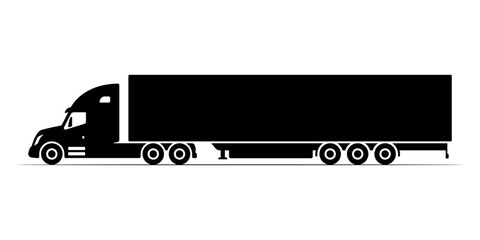 Truck tractor with a semitrailer. Black silhouette. Side view. Vector simple flat graphic illustration. Isolated object on a white background.