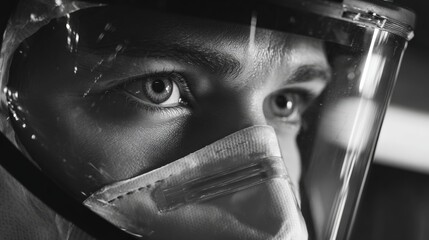 Cinematic Close-Up of Lab Worker in Hazmat Suit with Reflective Visor