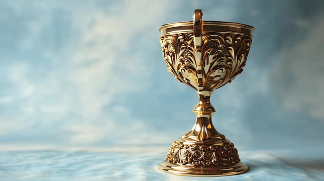 Ornate golden chalice on abstract watery background