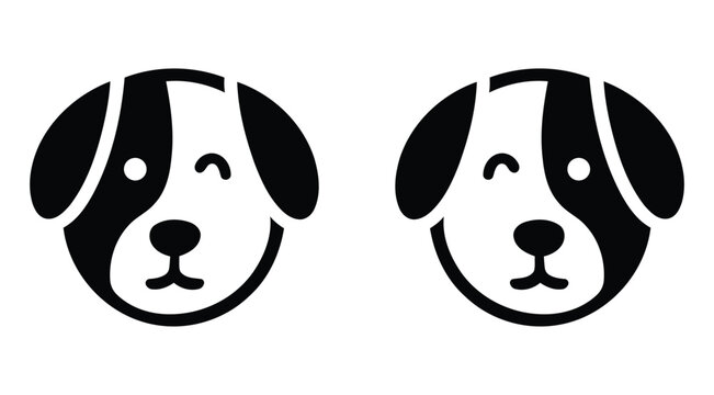 Cute black and white dog faces. happy puppy cartoon icon design
