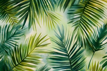 Obraz premium Elegant palm leaves watercolor wash texture print high resolution picture