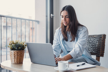 Successful virtual teamwork. Laughing gen z girl remote employee blended learning student...