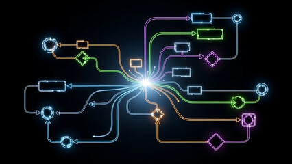 Dynamic digital network connections illustrating data flow, process automation, and technological