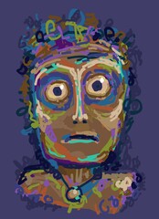 Abstract face. Abstract image for printing. Picture for modern interiors. The picture is painted by hand on a tablet. © neurostructure