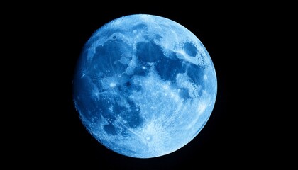 Textured Radiant Blue Moon Glows Against A Black Background Ethereal Celestial Orb Planetary