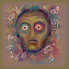 Abstract face. Abstract image for printing. Picture for modern interiors. The picture is painted by hand on a tablet. © neurostructure