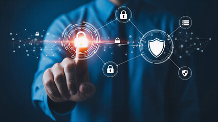 Businessman Touching Virtual AI Interface Connecting Global Digital Technology Systems