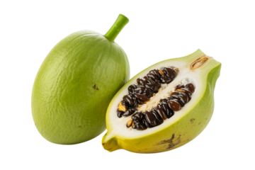 fresh green fruit, cut in half  . Isolated on transparent background, png
