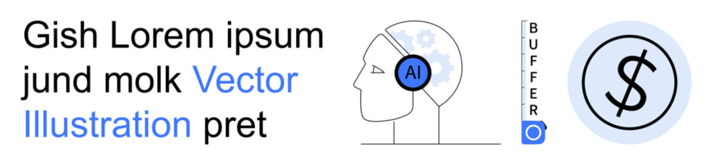 Obraz premium Artificial intelligence, technology, automation, finance, innovation, digital tools. Human profile AI icon, tools and dollar symbol. Artificial intelligence and technology visualization