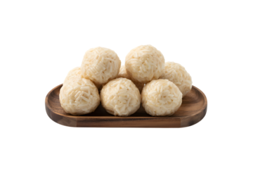 Delicious meatball on wooden tray . Isolated on transparent background, png
