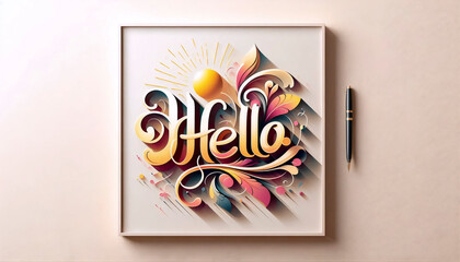 A Hello creative typography art print, Ai generated image