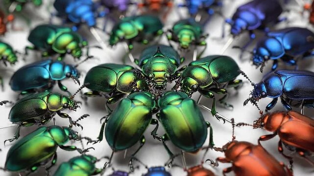 Iridescent Jewel Beetles Collection: Shimmering Green and Blue Metallic Insects in an Entomological Display