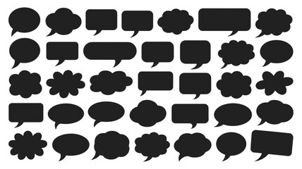 Fototapeta premium Collection of Black Speech Bubbles and Thought Bubbles in Various Shapes and Sizes chat bubble message icon