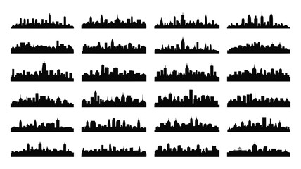 Obraz premium Collection of Diverse City Skyline Silhouettes in Black and White cityscape urban