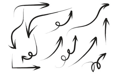 A set of various hand drawn shapes and arrows isolated on transparent background forming a creative silhouette