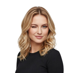 Naklejka premium A captivating portrait of a woman with a playful wink, exuding confidence and charm. png transparent background