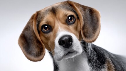 Captivating studio shot of beagle showcasing attentive expression and distinctive ear shape