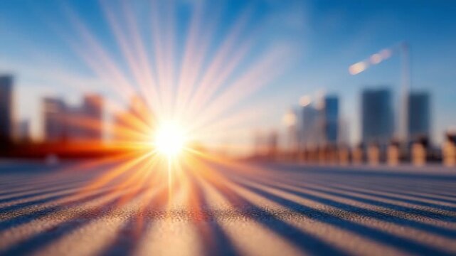 Cityscape under the Radiant Sun: A contemporary cityscape bathed in the warm, invigorating glow of the sun, casting long shadows across the modern structures.