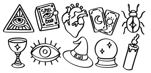 Set of hand drawn Boho witchy theme Isolated Vector