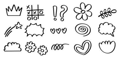 Set of hand drawn Playful kids doodle theme Isolated Vector
