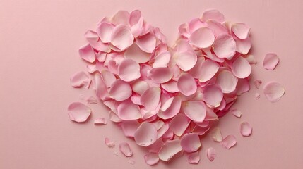 Fototapeta premium Pink Rose Petals Heart Shape on Soft Pink Background