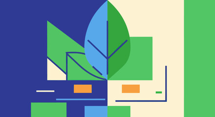 Fototapeta premium Abstract illustration of a leaf and geometric shapes.