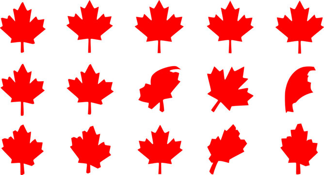 Set of red maple leaf vector icons. Canadian symbol.

