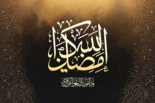 Elegant golden arabic calligraphy featuring allahu akbar on a rich dark background with ornate patterns